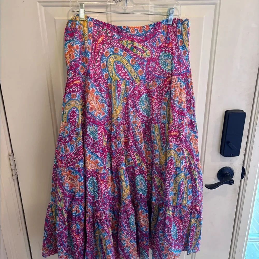 Ralph Lauren Magenta Paisley Tiered Maxi Skirt - Picture 4 of 5